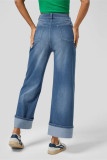 Casual Daily Solid Color Distressed Contrast High Waist Loose Denim Jeans
