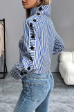 Casual Stripe Buttons Turtleneck Tops