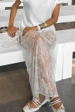 Sexy Solid Color Lace See-Through Loose High Waist Solid Color Bottoms