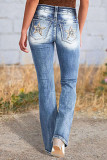 Casual The stars Embroidered Distressed Mid Waist Denim Jeans
