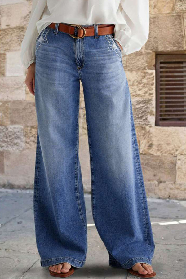 Casual Gradient Distressed High Waist Loose Denim Jeans(No waist belt)
