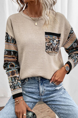Casual National Totem Patchwork Weave O Neck Tops