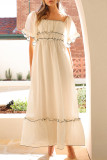 Sexy Solid Color Patchwork Contrast Off Shoulder A Line Short Sleeve Dress