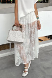 Sexy Solid Color Lace See-Through Loose High Waist Solid Color Bottoms