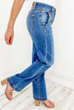 Casual Solid Color Distressed Pocket Denim Jeans