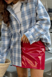 Street Plaid Patchwork Contrast Turndown Collar Tops