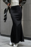 Elegant Solid Color Fishtail Regular High Waist Solid Color Bottoms
