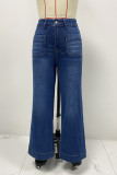 Casual Solid Color Distressed Pocket High Waist Loose Denim Jeans