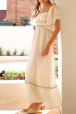 Sexy Solid Color Patchwork Contrast Off Shoulder A Line Short Sleeve Dress
