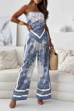 Casual Geometric Print Backless Square Neck Sleeveless Two Pieces