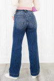 Casual Solid Color Distressed Pocket Denim Jeans