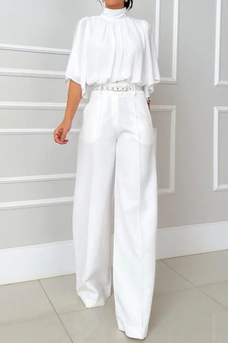 Casual Solid Color Pocket Turtleneck Half Sleeve Two Pieces(No waist belt)
