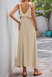 Casual Solid Color Lace Up V Neck Sling Dresses