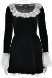 Sexy Solid Color Lace Velvet Square Neck A Line Dresses