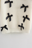 Casual Bow Patchwork Contrast O Neck Tops
