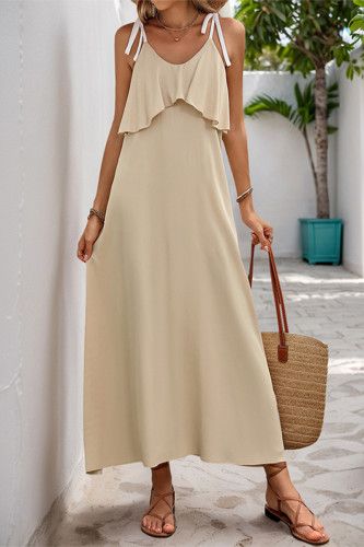Casual Solid Color Lace Up V Neck Sling Dresses