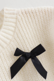 Casual Bow Patchwork Contrast O Neck Tops