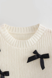 Casual Bow Patchwork Contrast O Neck Tops