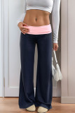 Casual Solid Color Patchwork Contrast Loose High Waist Wide Leg Solid Color Bottoms