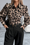 Casual Leopard Patchwork Turndown Collar Tops