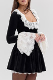 Sexy Solid Color Lace Velvet Square Neck A Line Dresses