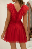 Sexy Solid Color Mesh V Neck Princess Dresses