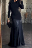 Elegant Solid Color Half A Turtleneck Long Dresses