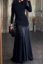 Elegant Solid Color Half A Turtleneck Long Dresses