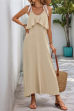 Casual Solid Color Lace Up V Neck Sling Dresses