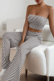 Casual Stripe Patchwork Contrast Strapless Sleeveless Two Pieces