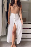 Casual Solid Color Buckle Halter Sleeveless Two Pieces