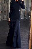 Elegant Solid Color Half A Turtleneck Long Dresses