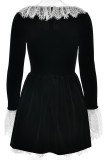 Sexy Solid Color Lace Velvet Square Neck A Line Dresses