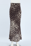 Sexy Street Leopard Patchwork Zipper Fishtail Regular High Waist Full Print Bottoms