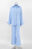 Casual Solid Color Pocket Buttons Turndown Collar Long Sleeve Two Pieces