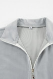 Casual Street Solid Color Pocket Lace Up Turndown Collar Long Sleeve Two Pieces