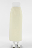 Elegant Solid Color Fringed Trim Patchwork Zipper Regular High Waist Straight Solid Color Bottoms