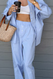 Casual Solid Color Pocket Buttons Turndown Collar Long Sleeve Two Pieces