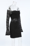 Sexy Solid Color Lace Hollow Out Off Shoulder Lace Dress Dresses