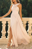 Sexy Solid Color Patchwork Slit V Neck Evening Dresses