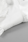 Elegant Solid Color Buttons Stringy Selvedge Turndown Collar Tops