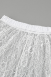 Sexy Solid Color Lace Hollow Out Loose High Waist Type A Solid Color Bottoms