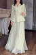 Elegant Solid Color Buckle Bow Decor Pleated V Neck Long Sleeve Two Pieces