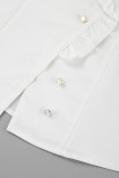 Elegant Solid Color Buttons Stringy Selvedge Turndown Collar Tops