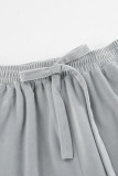 Casual Street Solid Color Pocket Lace Up Turndown Collar Long Sleeve Two Pieces