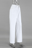Casual Street Solid Color Pocket Straight High Waist Straight Solid Color Bottoms