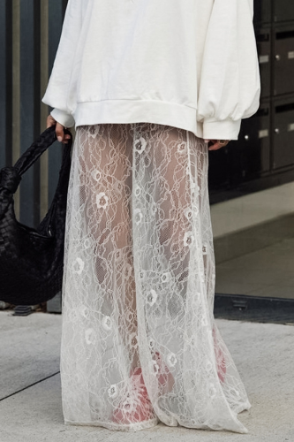 Sexy Solid Color Lace Hollow Out Loose High Waist Type A Solid Color Bottoms