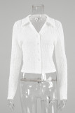 Daily Solid Color Buttons Ruched Turndown Collar Tops