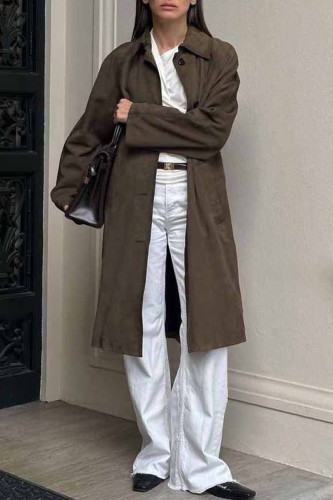 Casual Daily Solid Color Pocket Turndown Collar Outerwear