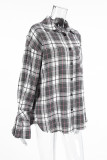 Casual Daily Plaid Patchwork Contrast Turndown Collar Tops